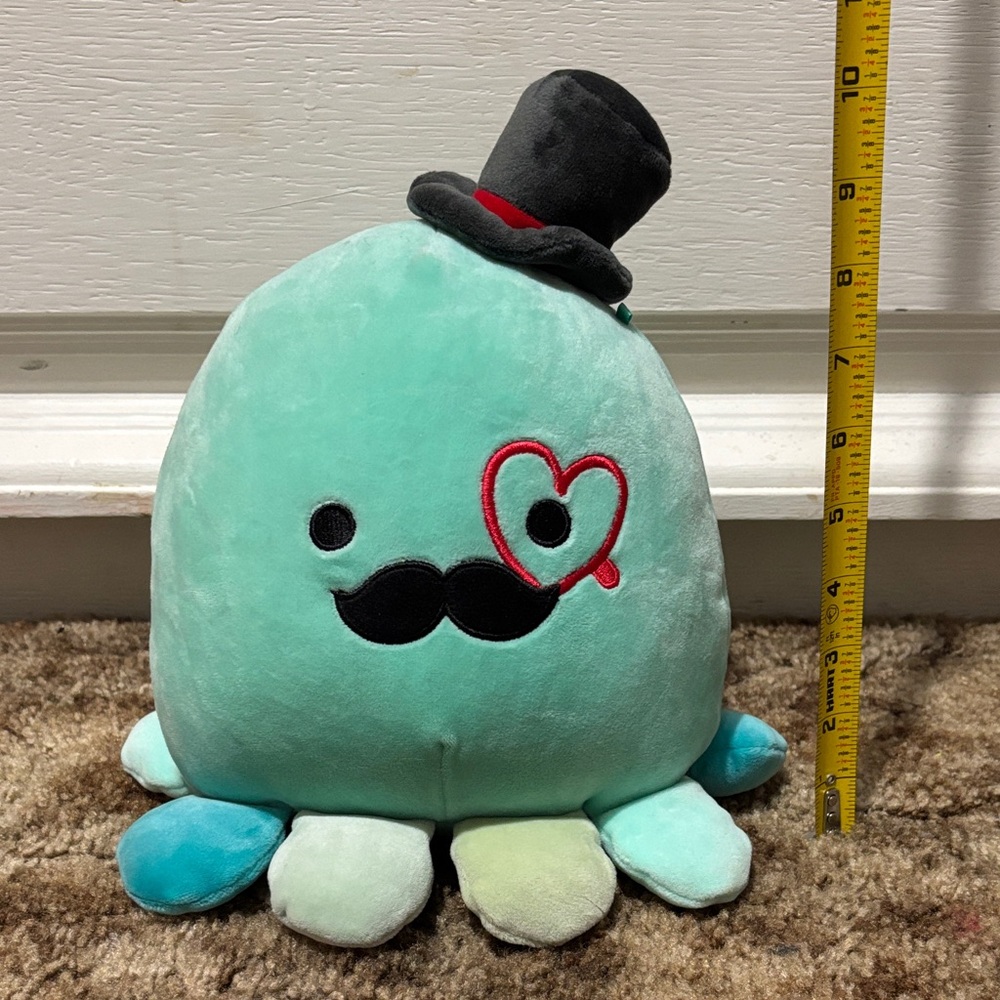 Squishmallows Teal Octopus with Black Hat and Mustache